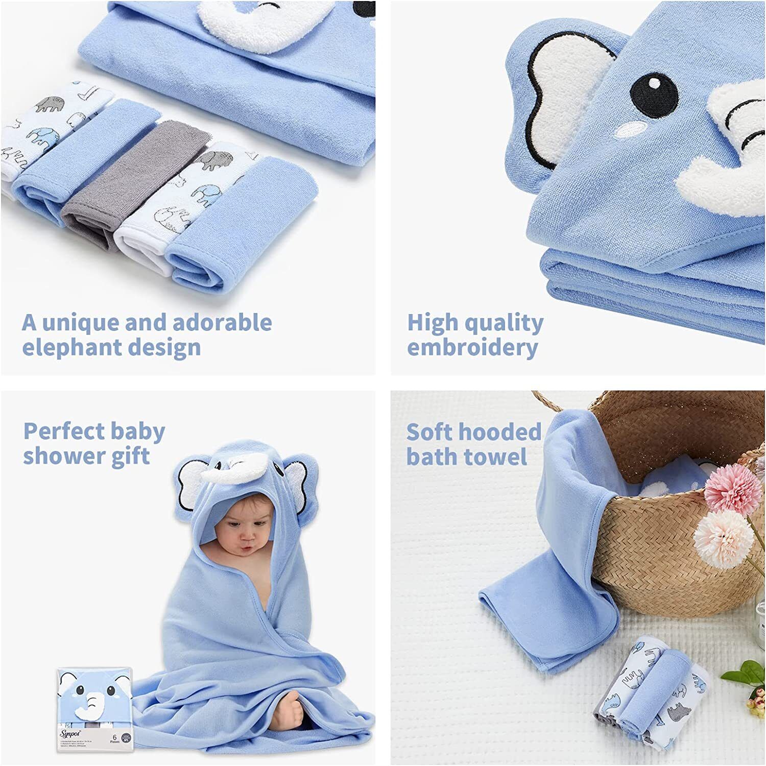 6-Pack Cartoon Baby Washcloths and Bath Towels