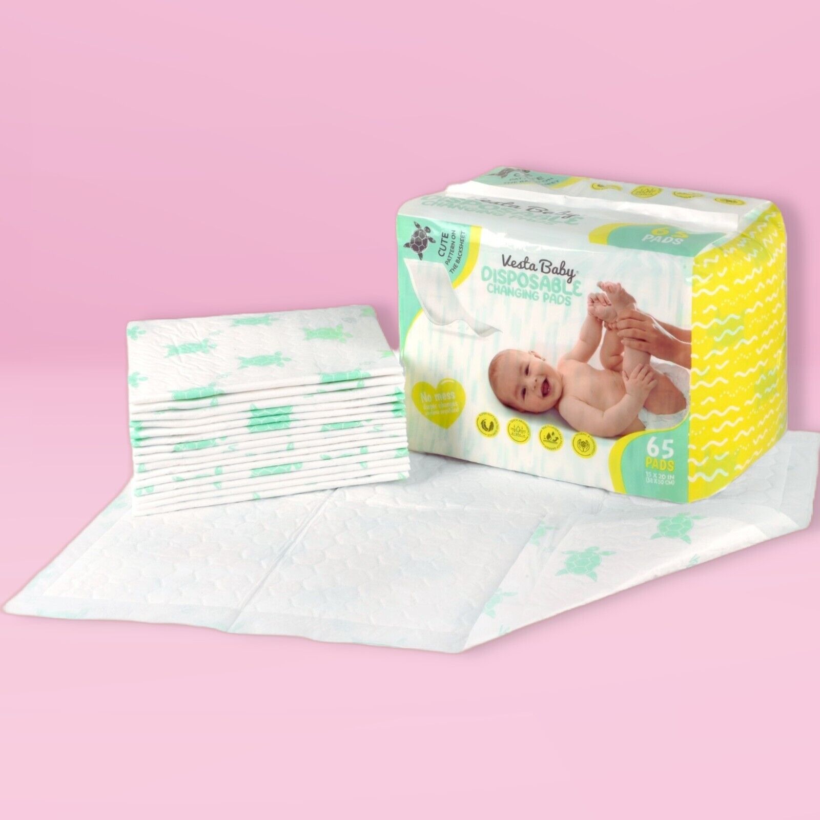 Vesta Baby Disposable Waterproof Changing Pads - 65 Pack