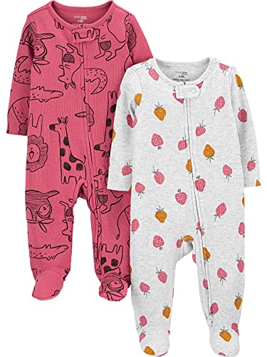 Carter's Baby Girls' 2-Pack Zip Rompers, 3-6 Months