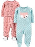 Carter's Girls' 2-Pack Fleece Sleepers, Fox/Pink