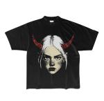 Unisex Black Demon Girl Horns Graphic Tee