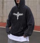 Y2K Acid Wash Gothic Skull Wing Hoodie
