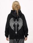 Y2K Acid Wash Gothic Skull Wing Hoodie