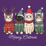 Meowy Christmas Cat Graphic Hoodie in Purple