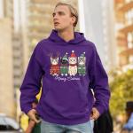 Meowy Christmas Cat Graphic Hoodie in Purple