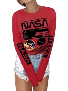 Women’s Long Sleeve NASA Graphic Tee – Red