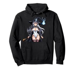 Waifu Wizard Anime Girl Black and White Hoodie