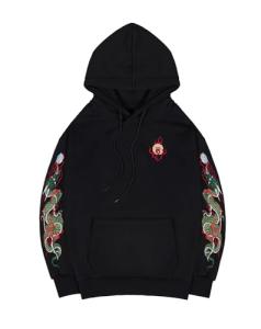 Cool Graphic Embroidered Hoodie for Men - Black