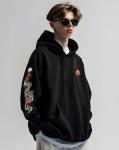 Cool Graphic Embroidered Hoodie for Men - Black