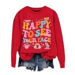 Happy Face Teacher Sweatshirt - Oversized Red Tee