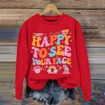 Happy Face Teacher Sweatshirt - Oversized Red Tee