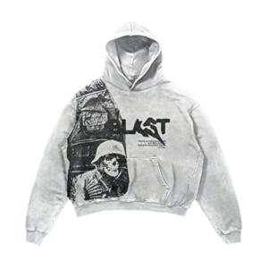 Retro Y2K Gothic Skull Print Hoodie for Men