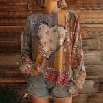 Ladies Vintage Floral Long Sleeve Crewneck T-Shirt