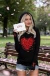 Love Heart Graphic Plaid Hoodie for Women