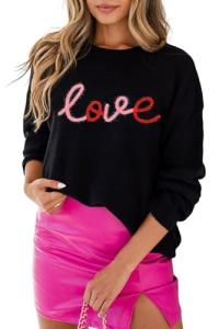 Valentine's Day Black Glitter Love Sweatshirt for Women