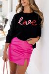 Valentine's Day Black Glitter Love Sweatshirt for Women