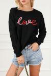 Valentine's Day Black Glitter Love Sweatshirt for Women