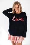 Valentine's Day Black Glitter Love Sweatshirt for Women