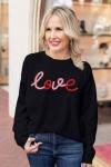 Valentine's Day Black Glitter Love Sweatshirt for Women