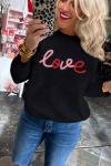 Valentine's Day Black Glitter Love Sweatshirt for Women