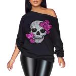 Vintage Gothic Skull Off The Shoulder Tee for Women