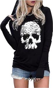 Vintage Gothic Skull Hoodie Tee for Women