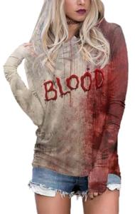 Bloody Horror Print Hoodie for Women