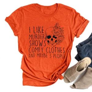 Funny Halloween Skull Graphic Tee for Women