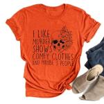 Funny Halloween Skull Graphic Tee for Women