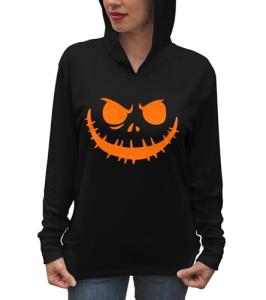Women's Black Pumpkin Face Halloween Hoodie Tee