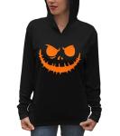 Women's Black Pumpkin Face Halloween Hoodie Tee