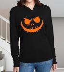 Women's Black Pumpkin Face Halloween Hoodie Tee