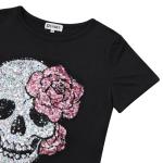 Vintage Gothic Skull Sequin T-Shirt for Women