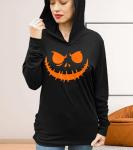 Women's Black Pumpkin Face Halloween Hoodie Tee