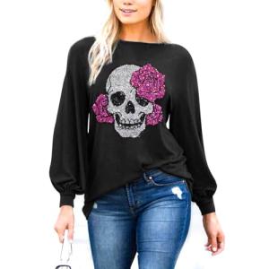 Vintage Gothic Skull Boat Neck Tee for Women