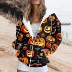 Women's Halloween Ghost Print Zip-Up Hoodie