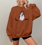 Spooky Season Oversized Cat Ghost Sweatshirt