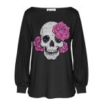 Vintage Gothic Skull Boat Neck Tee for Women