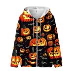 Women's Halloween Ghost Print Zip-Up Hoodie