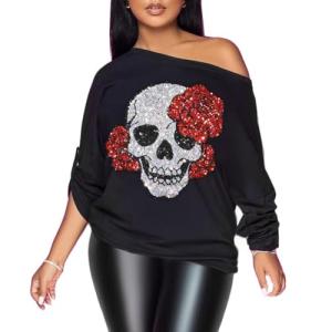 Vintage Gothic Skull Off The Shoulder T-Shirt