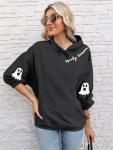 Women's Halloween Graphic Oversized Hoodie - Black