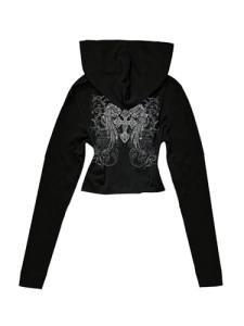 Women’s Gothic Zip-Up Hoodie T-Shirt – Black