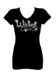 Funny Rhinestone Halloween V Neck T-Shirt - Black