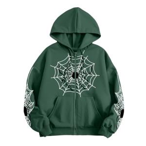 Oversized Halloween Spider Web Graphic Hoodie