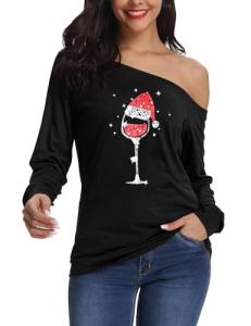 Off Shoulder Long Sleeve Merry Xmas T-Shirt