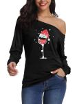 Off Shoulder Long Sleeve Merry Xmas T-Shirt
