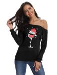 Off Shoulder Long Sleeve Merry Xmas T-Shirt