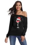 Off Shoulder Long Sleeve Merry Xmas T-Shirt