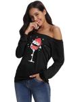 Off Shoulder Long Sleeve Merry Xmas T-Shirt