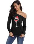 Off Shoulder Long Sleeve Merry Xmas T-Shirt